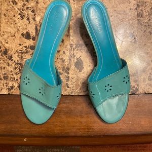 Turquoise open toe mules size 11